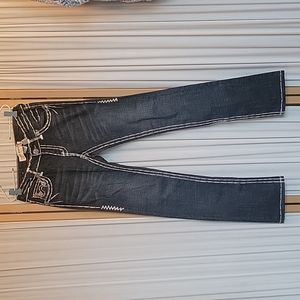 Laguna Beach Thick Stitch Straight Leg Jeans with Button Pockets Size 28